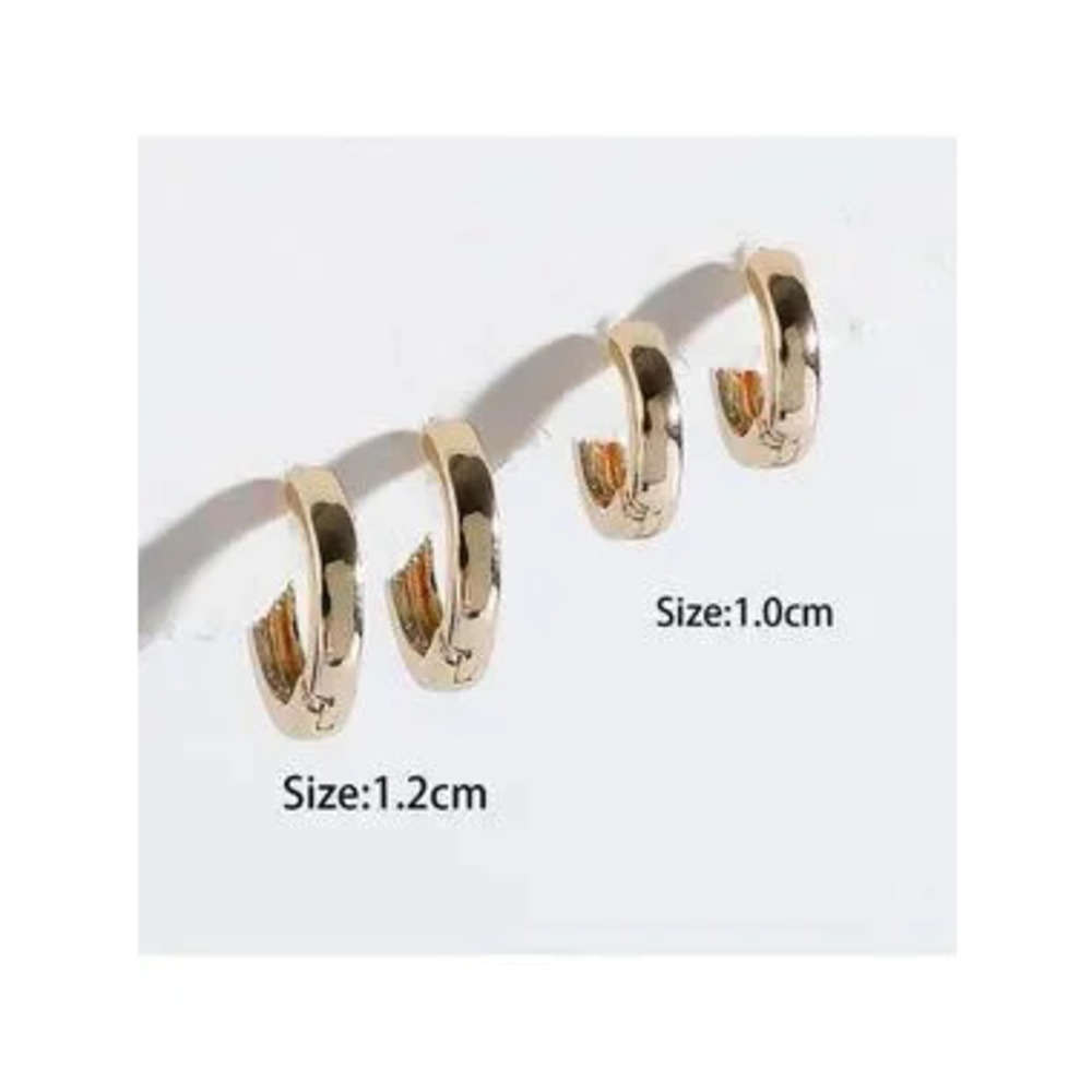 Gold Tone Mini Huggie Hoop Earrings Small Chunky Clicker Hoops Set - Picture 2 of 2